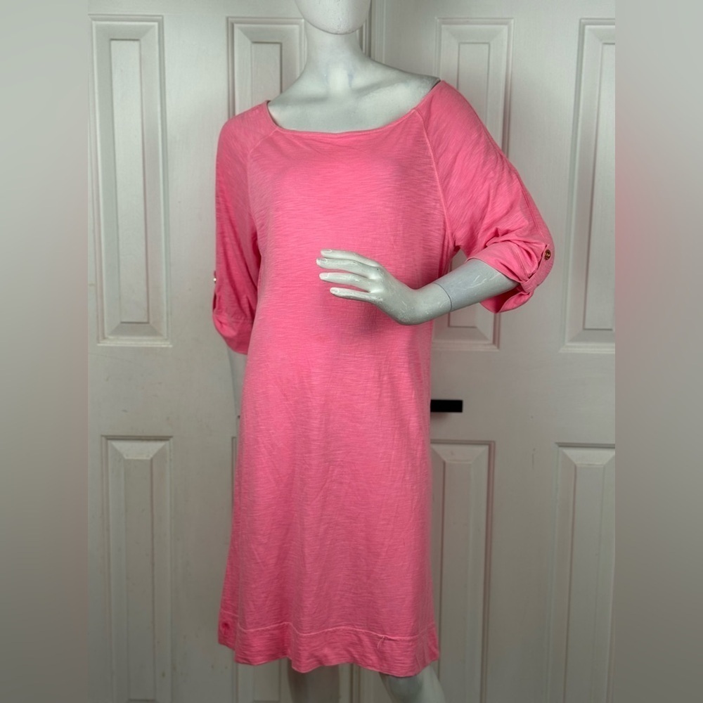 Lilly Pulitzer Somerset Dress Pink Ruffle Sleeve Pima Cotton Size Large